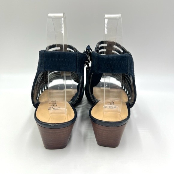6W 6 WIDE WIDTH Bella Vita Pacey Navy Blue Suede Leather Gladiator Wedge Sandals - Picture 6 of 12